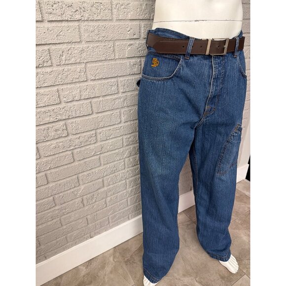 State Property Men Baggy Wide Leg Streetwear Blue Jeans Size 38 - Picture 6 of 11